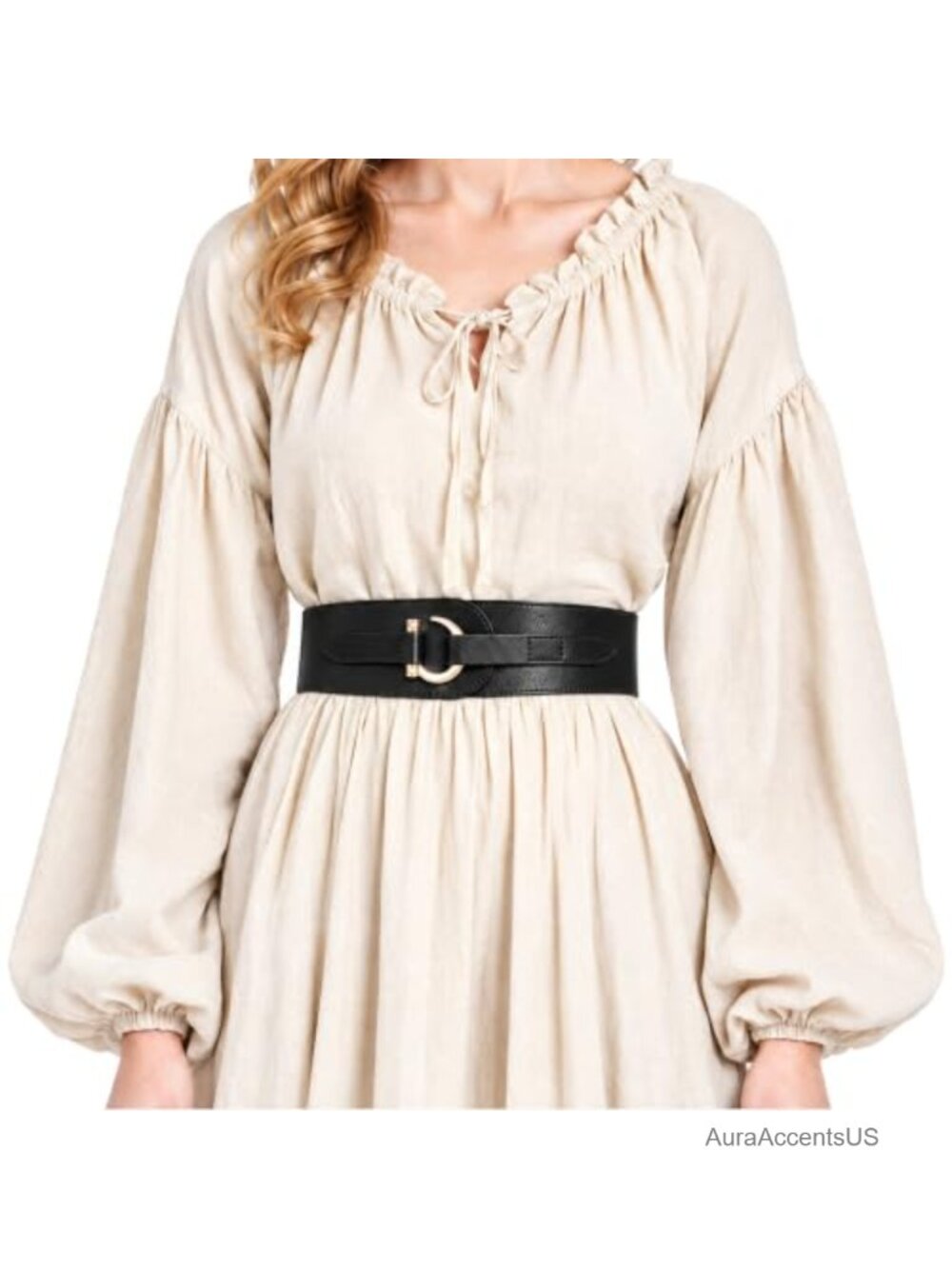 Women's Elastic Waist Leather Belt Vintage Hook Stretch Waistband
